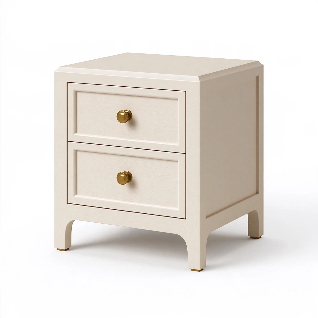 Nachttisch 50 x 40 x 60 cm aus Holzwerkstoff in Creme mit 2 Schubladen