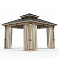 Pavillon 300 x 300 cm Holz Metall Beige mit Vorhängen für Garten