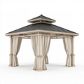 Gartenpavillon 300 x 300 x 300 cm Metall Beige Anthrazit mit Vorhängen und Doppeldach