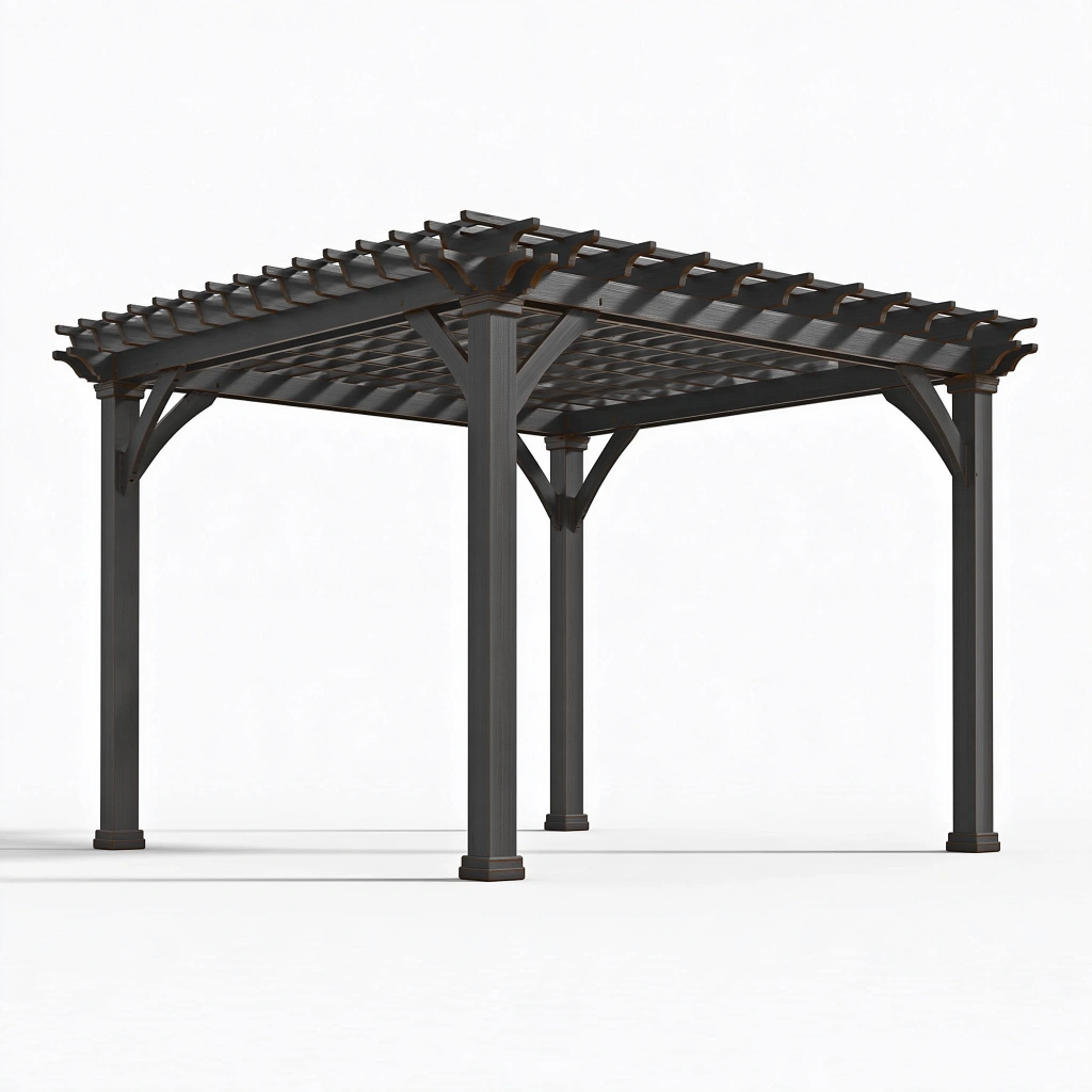 Gartenpergola 300 x 300 x 240 cm aus Holz in Dunkelgrau mit offenem Lattendach