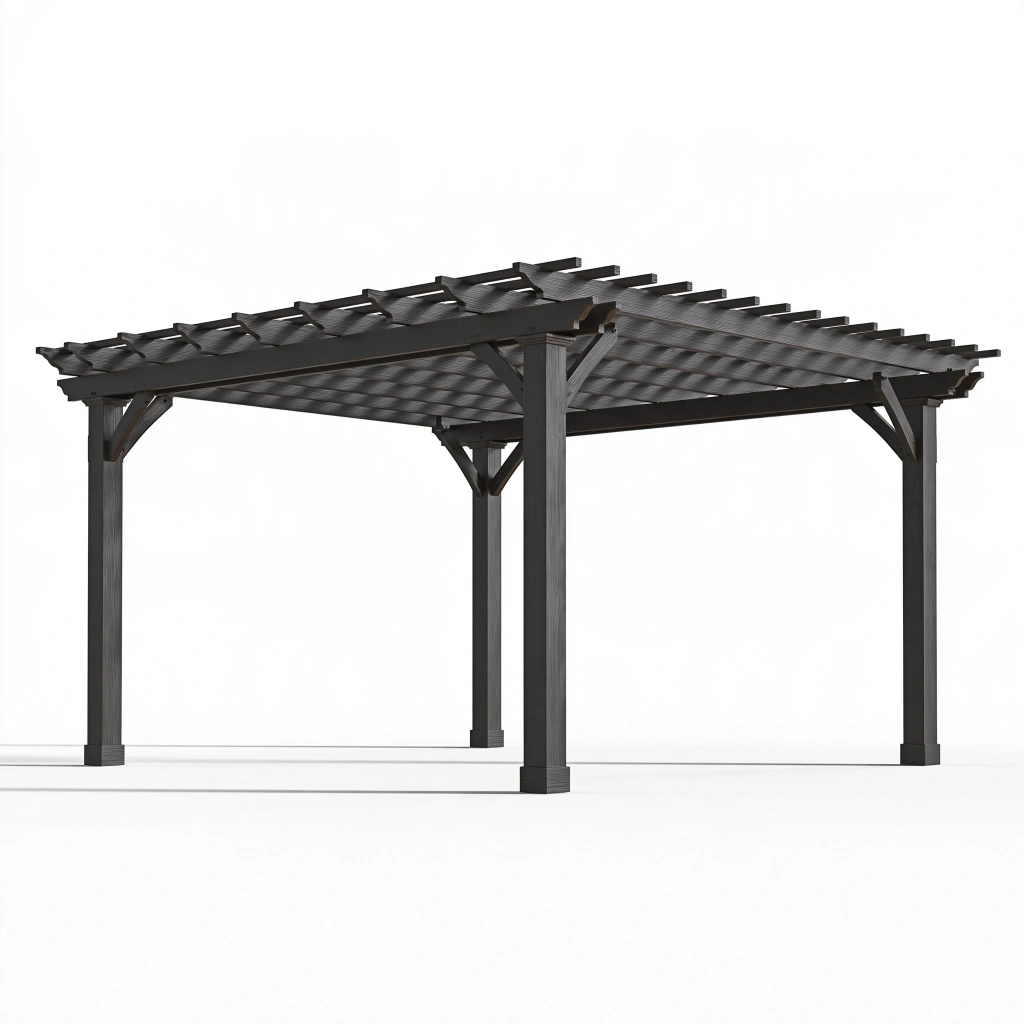 Pergola 400 x 300 x 240 cm aus Holz Schwarz mit Latten Dach für Garten und Terrasse