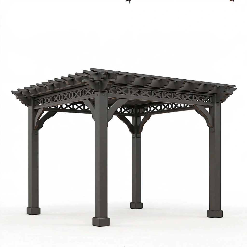 Pergola 300 x 300 x 240 cm aus Stahl in Anthrazit mit Lamellendach im klassischen Stil