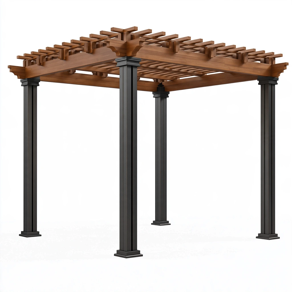 Pergola 300 x 300 x 250 cm Holz und Metall Braun Schwarz mit offenem Gitterdach für Garten