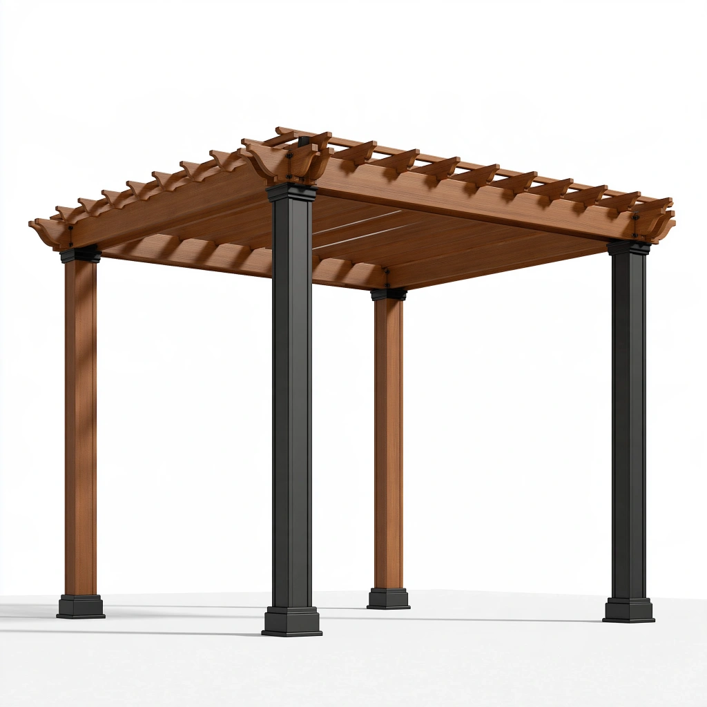 Pergola 300 x 300 x 240 cm Holz und Metall Braun Schwarz mit offenem Lattendach