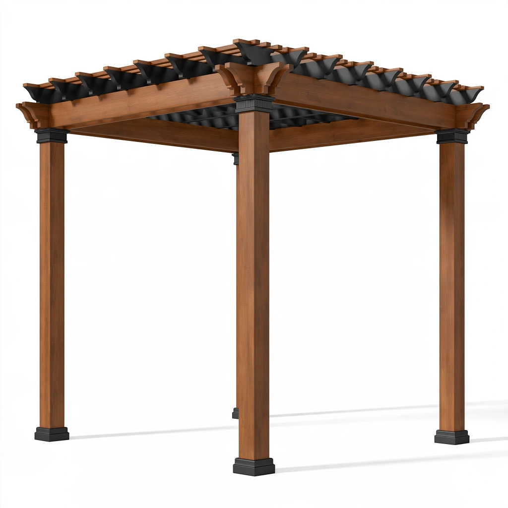 Holzpergola 300 x 300 x 250 cm Braun Schwarz für Garten mit Lamellendach