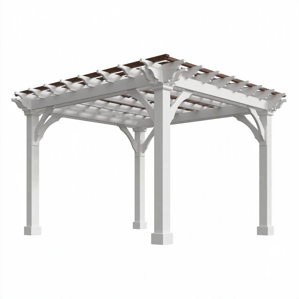 Gartenpergola 305 x 305 x 244 cm aus Holz Weiß Braun mit offenem Lamellendach