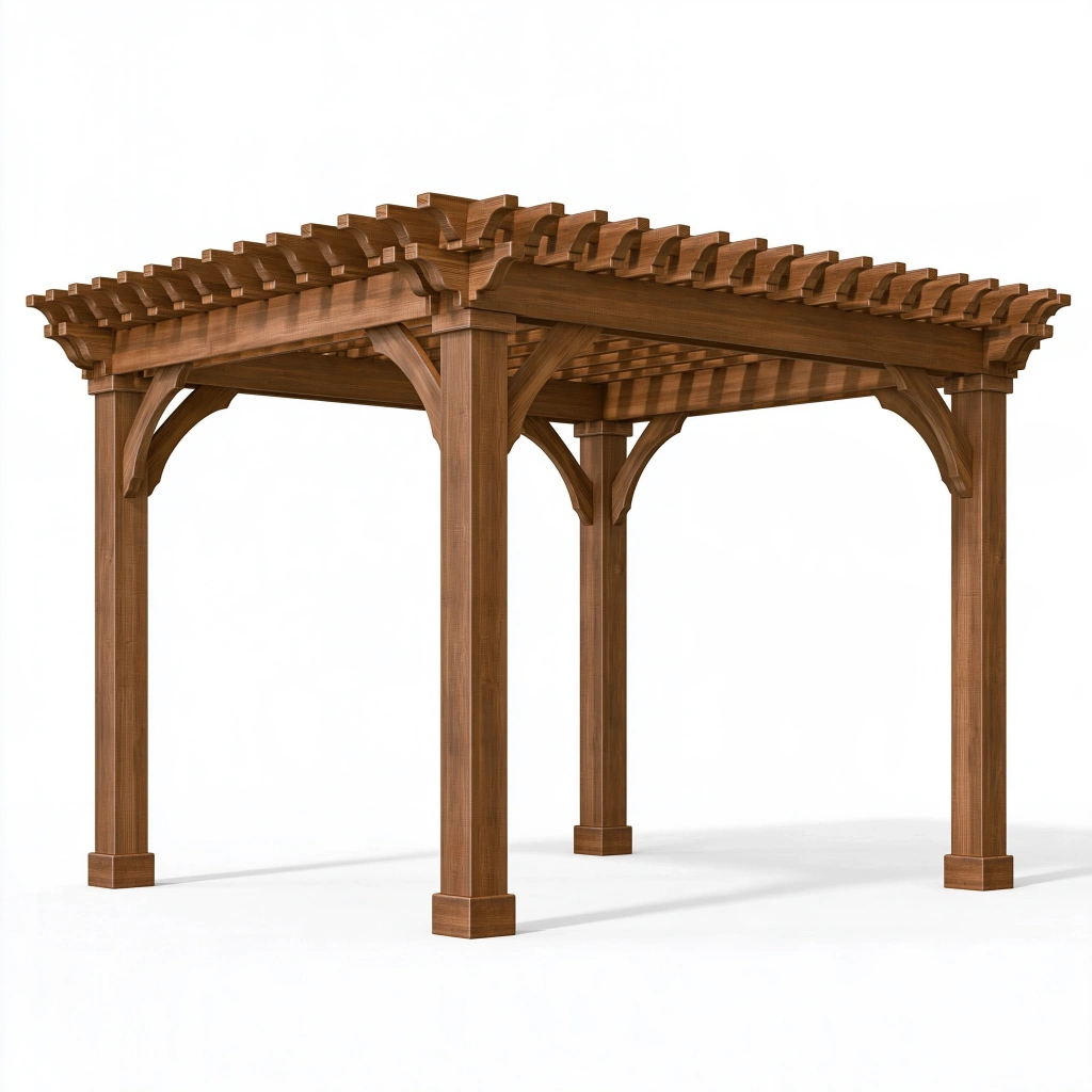 Holzpergola 300 x 300 x 240 cm Braun für den Garten klassisch mit offenem Lamellendach