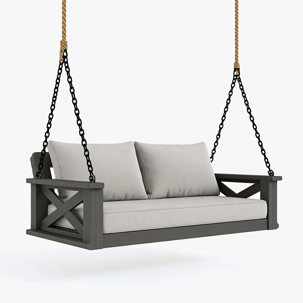 Hängesofa 150 x 70 x 60 cm aus Holz in Dunkelgrau für Garten im Landhausstil