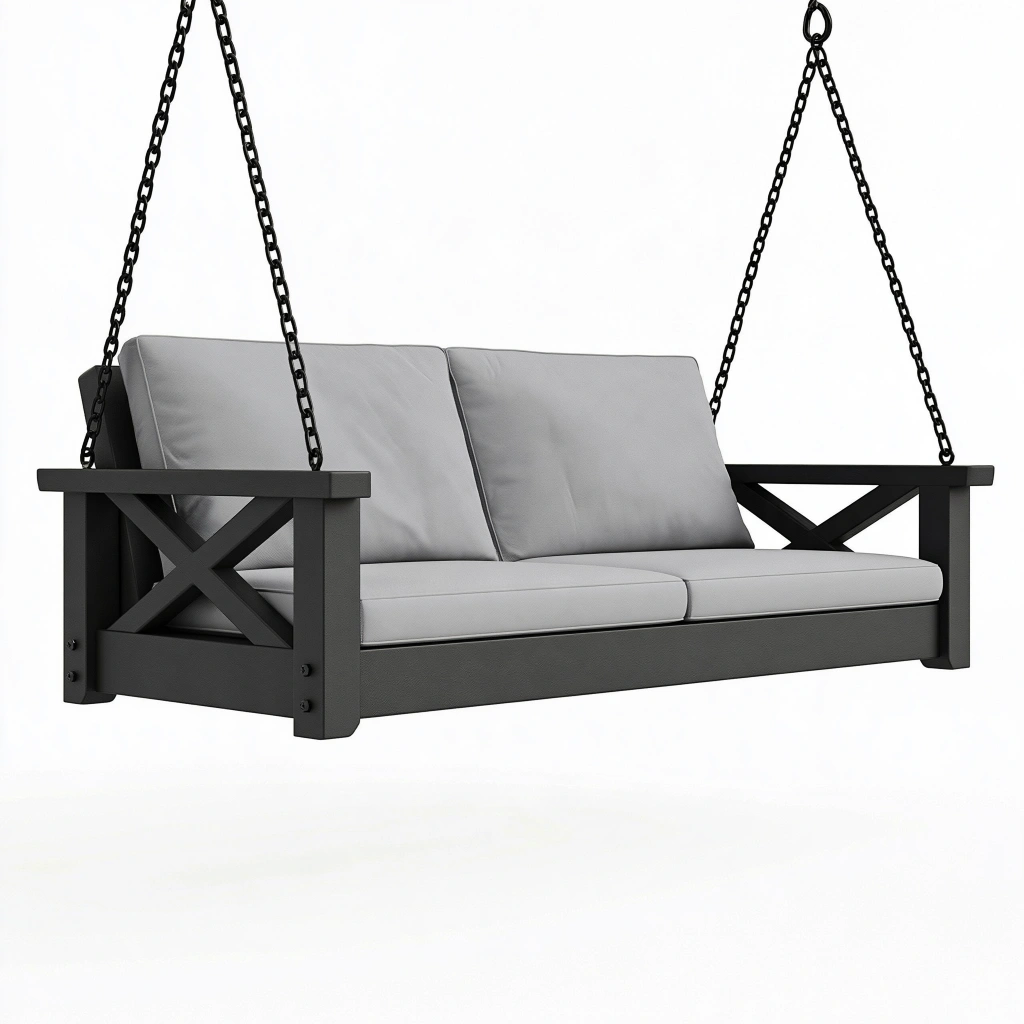 Hängesofa 150 x 70 x 65 cm aus Metall Grau Schwarz für den Außenbereich
