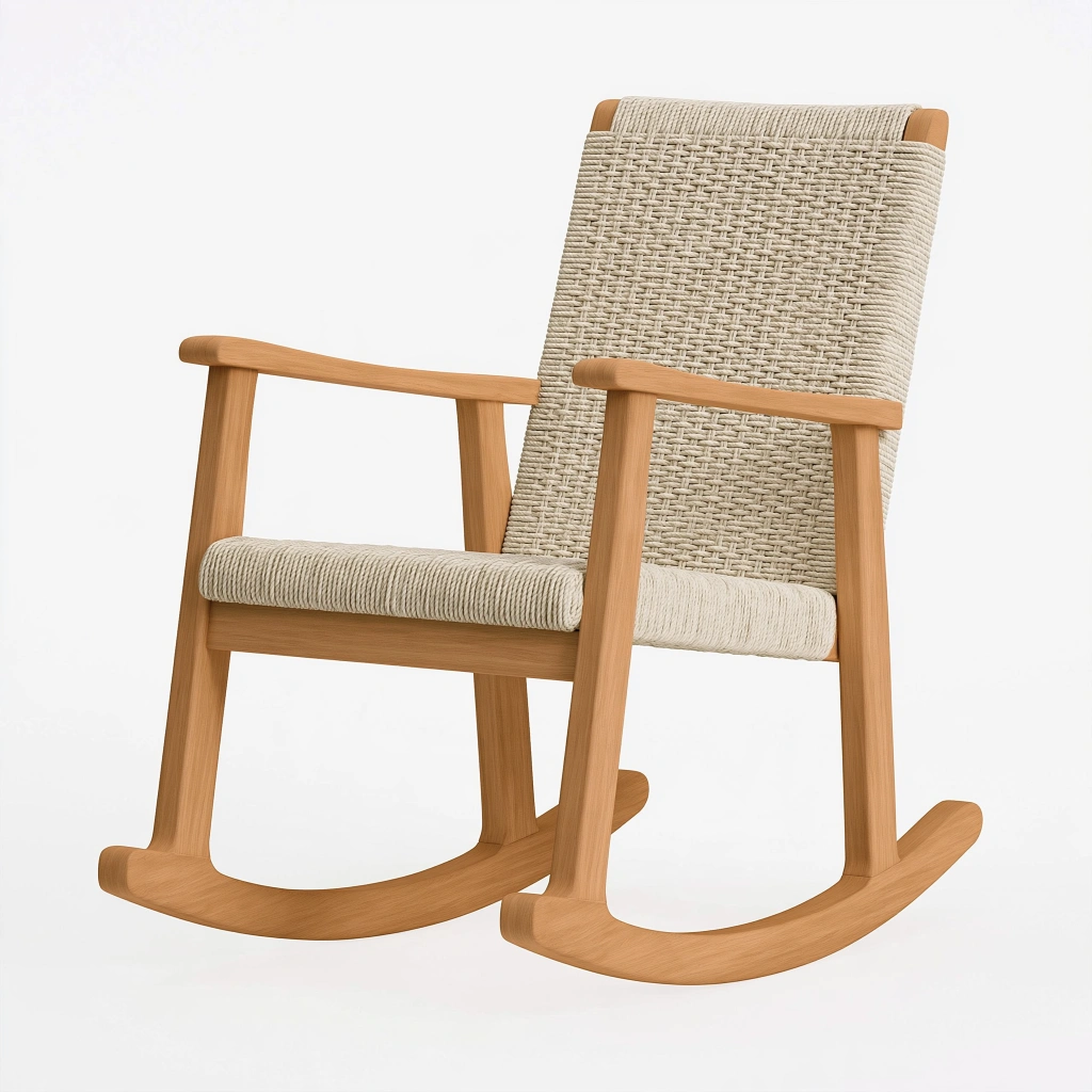 Schaukelstuhl 68 x 85 x 100 cm Holz Natur Beige mit Kordelbespannung
