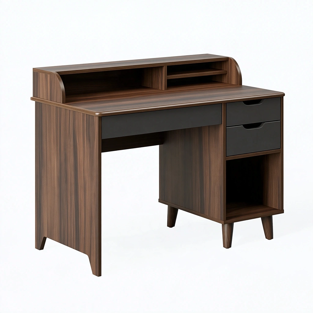 Schreibtisch 120 x 60 x 100 cm Holzwerkstoff Walnussbraun Schwarz mit Schubladen und Aufsatzregal