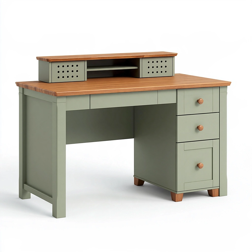 Schreibtisch 120 x 60 x 95 cm aus Holzwerkstoff Grün Braun mit Schubladen und Aufsatz