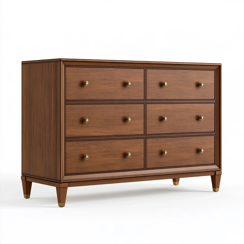 Kommode 140 x 45 x 100 cm aus Holz in Walnussbraun mit 6 Schubladen im klassischen Stil